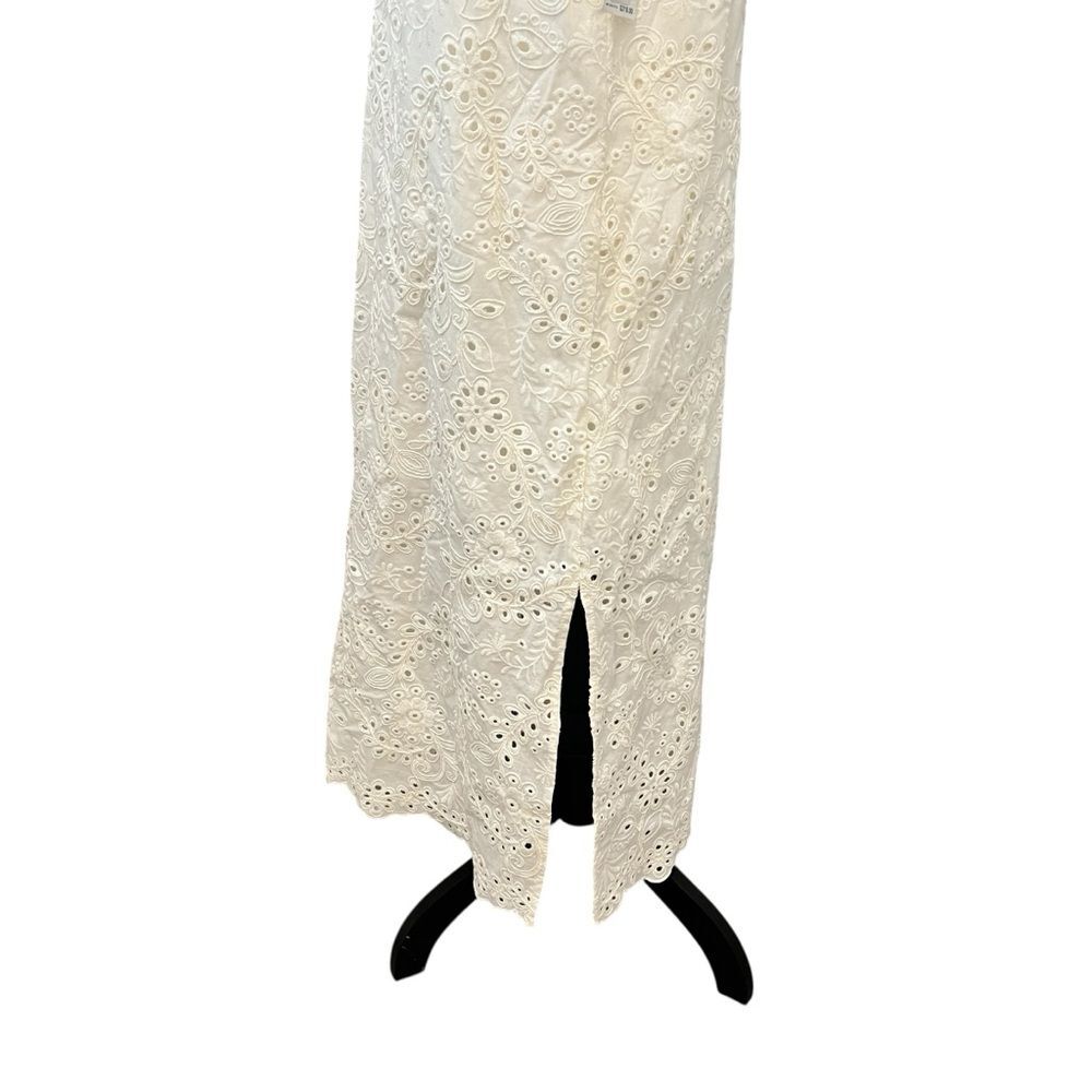 Karen Kane Cotton Eyelet Midi Dress Adjustable Straps Scalloped Hem Ivory M NWT - Picture 5 of 13